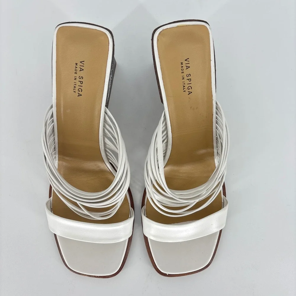 Via Spiga Mariam Block Heel Sandal Porcelain White Women Size 9 Strappy Open Toe